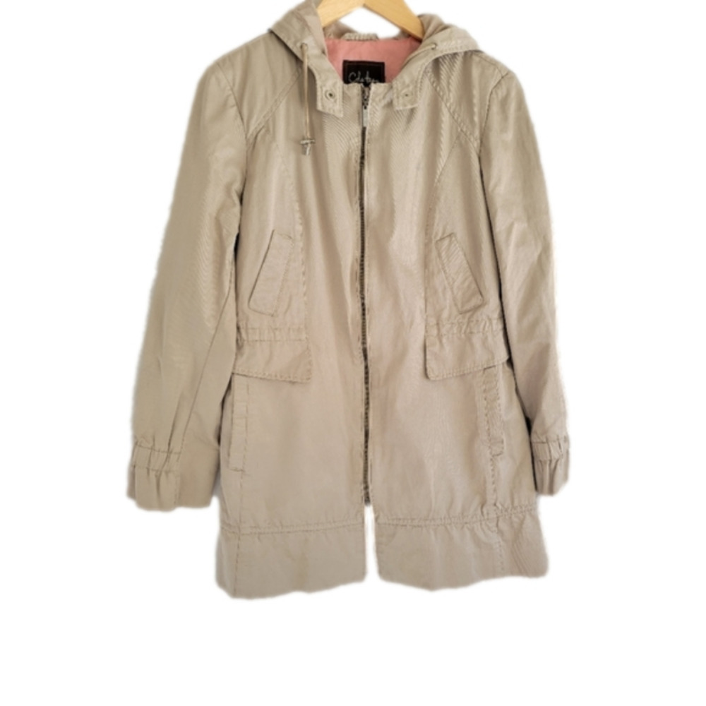 COLE HAAN TAN DRAWSTRING  HOODED TRENCH COAT